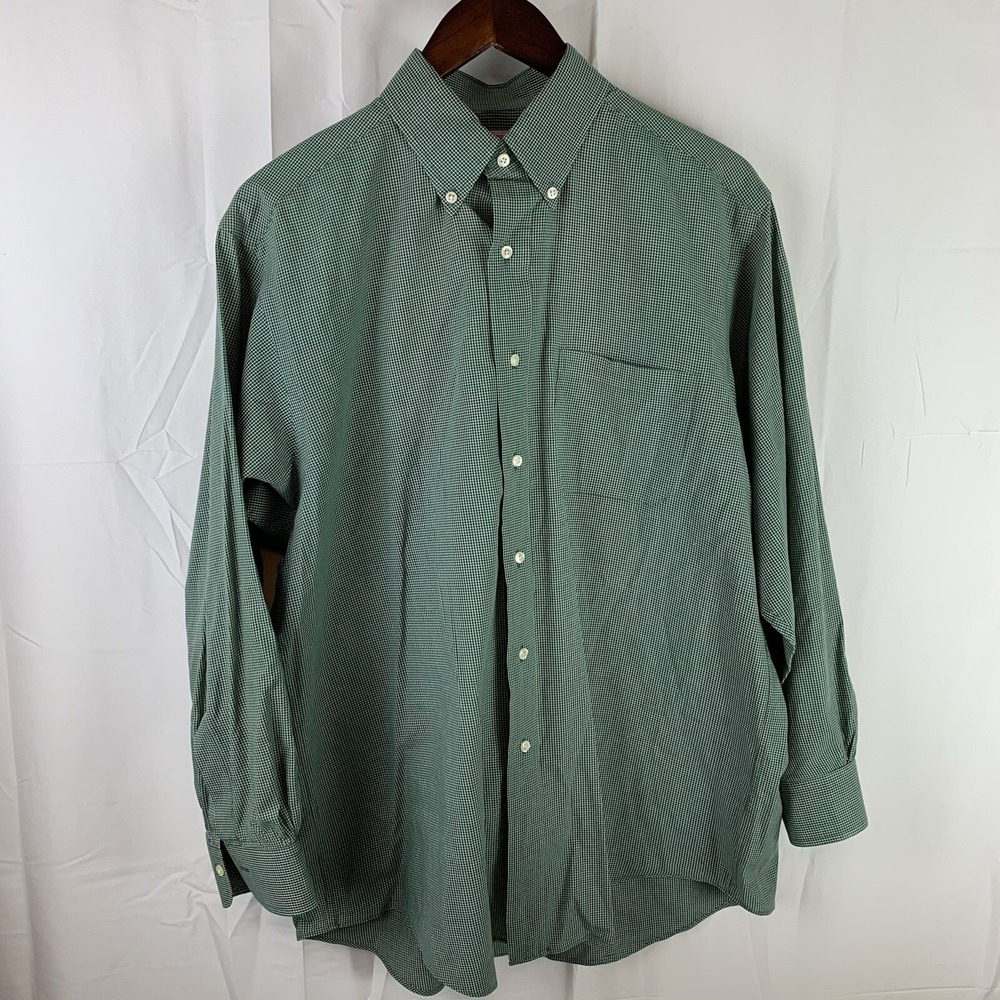 Brooks Brothers Green Grid 1818 Shirt Size 16-3 100% Cotton Long Sleeve Button